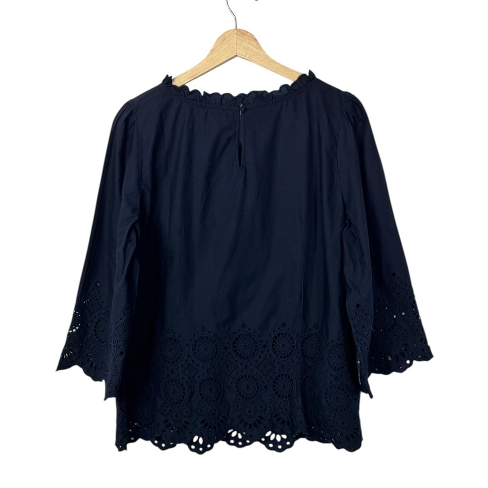 Talbots Navy Blue 3/4-Sleeve Ruffle Eyelet Top Large NWT - Picture 5 of 9